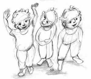 sketch of same kid three reactions